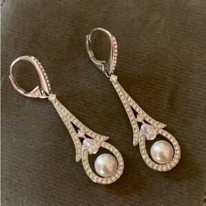 Nadri Silver and White Pearl Drop Earrings